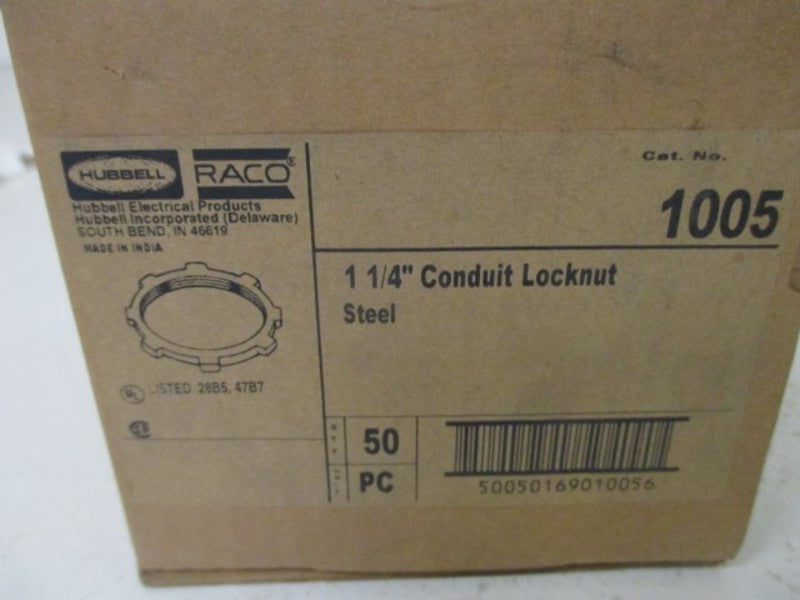 LOT OF 50 HUBBELL 1005 1 1/4" CONDUIT LOCKNUT STEEL *NEW IN BOX*
