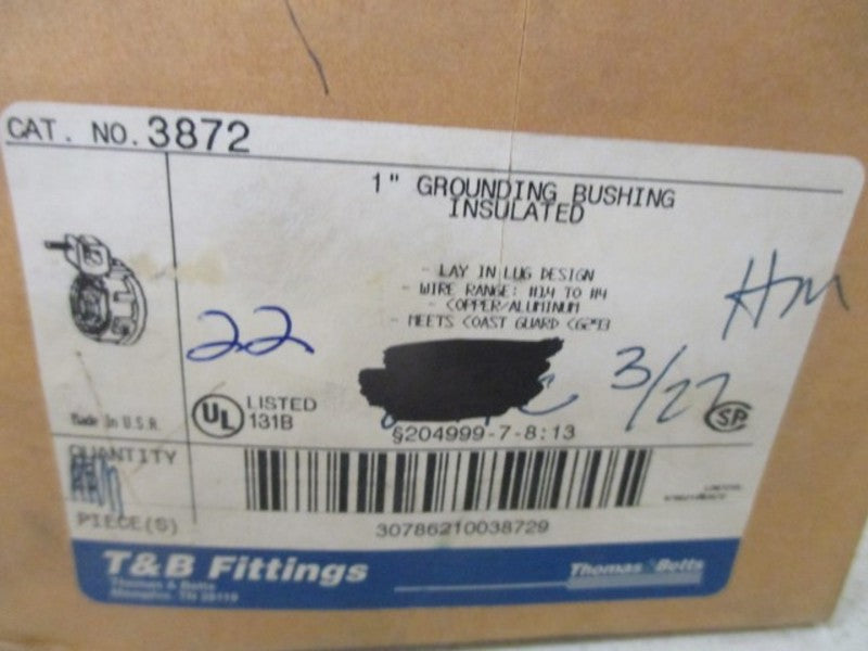 LOT OF 22 THOMAS & BETTS 3872 1" GROUNDING BUSHING INSULATED *NEW IN BOX*