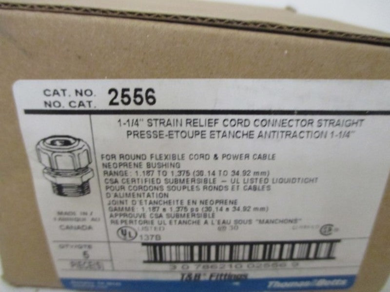 LOT OF 5 THOMAS & BETTS 2556 1-1/4" STRAIN RELIEF CONNECTOR *NEW IN BOX*