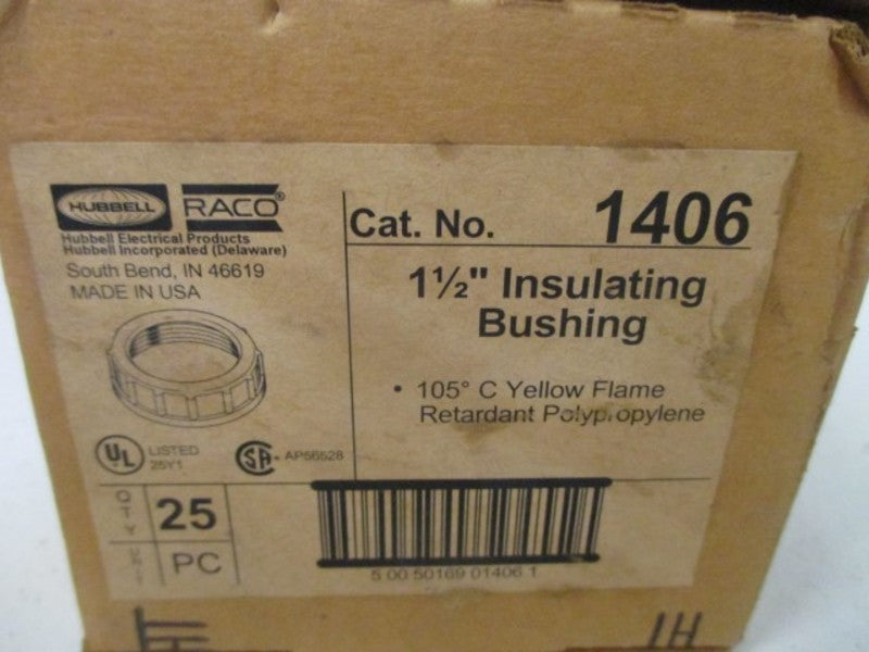LOT OF 25 HUBBELL 1406 1-1/2" INSULATING BUSHING *NEW IN BOX*