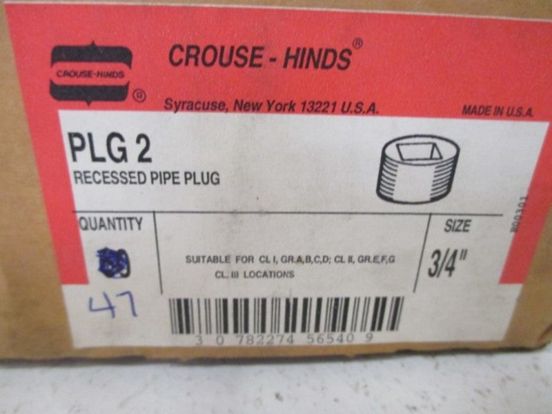 LOT OF 47 CROUSE-HINDS PLG2 RECESSED PIPE PLUG 3/4" *NEW IN BOX*