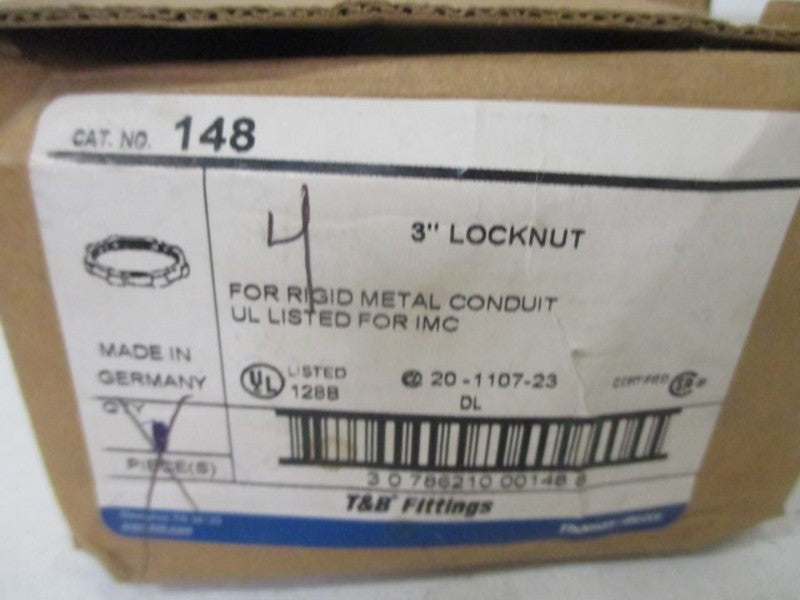 LOT OF 4 THOMAS & BETTS 148 3" LOCKNUT *NEW IN BOX*