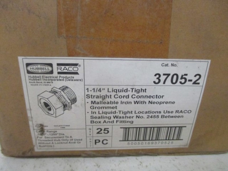 LOT OF 25 HUBBELL 3705-2 STRAIGHT CORD CONNECTOR 1-1/2" *FACTORY SEALED*