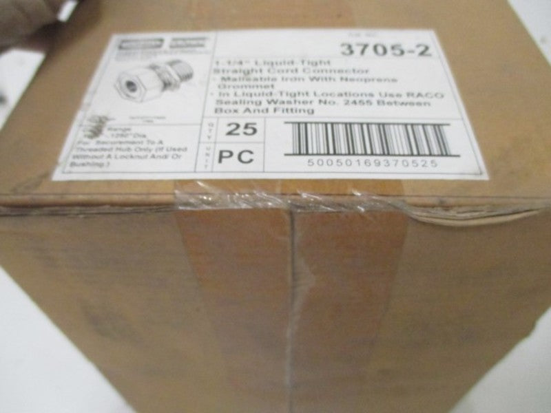 LOT OF 25 HUBBELL 3705-2 STRAIGHT CORD CONNECTOR 1-1/2" *FACTORY SEALED*