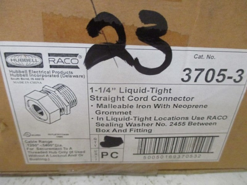 LOT OF 23 HUBBELL 3705-3 1-1/4" LIQUIDTIGHT STRAIGHT CORD CONNECTOR *NEW IN BOX*