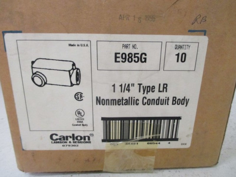 LOT OF 10 CARLON E985G NONMETALLIC CONDUIT BODY TYPE LR 1-1/4" *NEW IN BOX*