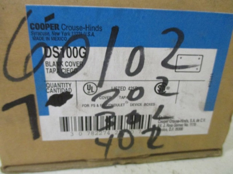 LOT OF 7 COOPER DS100G BLANK COVER *NEW IN BOX*