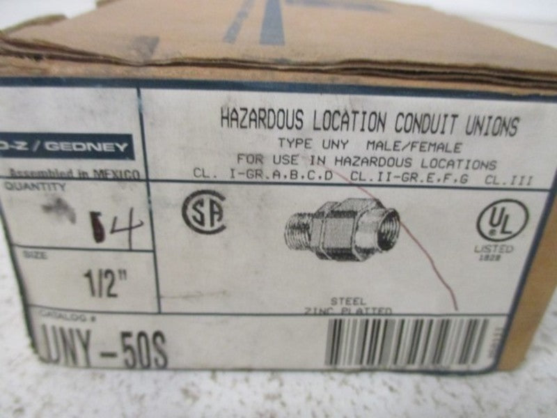 LOT OF 4 O-Z/GEDNEY UNY-50S CONDUIT UNION 1/2" *NEW IN BOX*