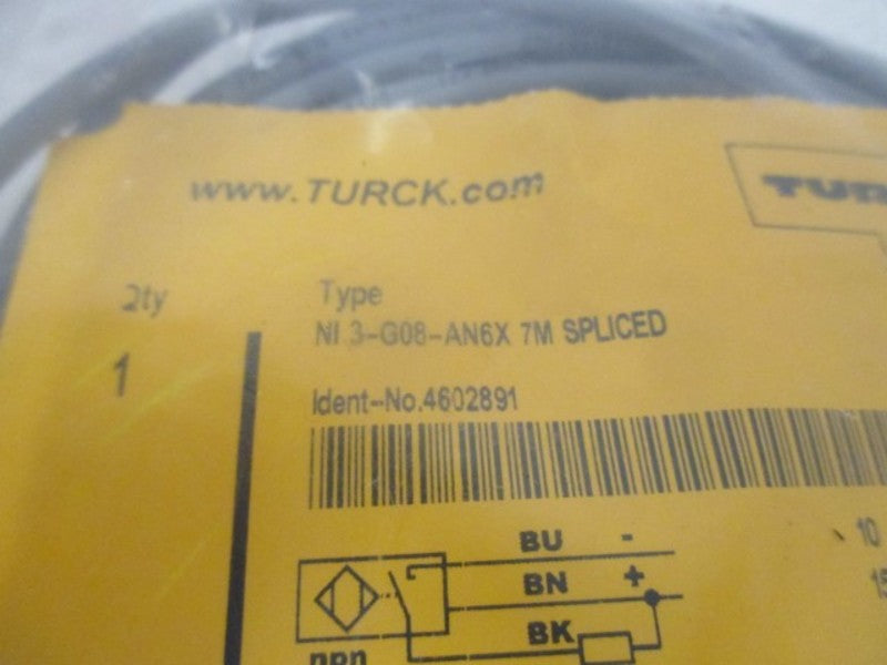 TURCK NI3-G08-AN6X 7M SPLICED INDUCTIVE PROXIMITY SENSOR * NEW IN FACTORY BAG *