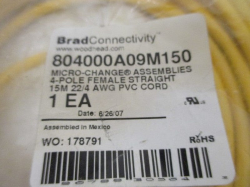 BRAD CONNECTIVITY 804000A09M150 FEMALE STRAIGHT CORD * NEW IN FACTORY BAG *