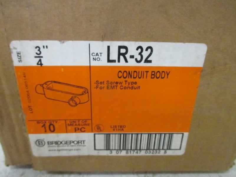 LOT OF 10 BRIDGEPORT LR-32 CONDUIT BODY 3/4" *NEW IN BOX*