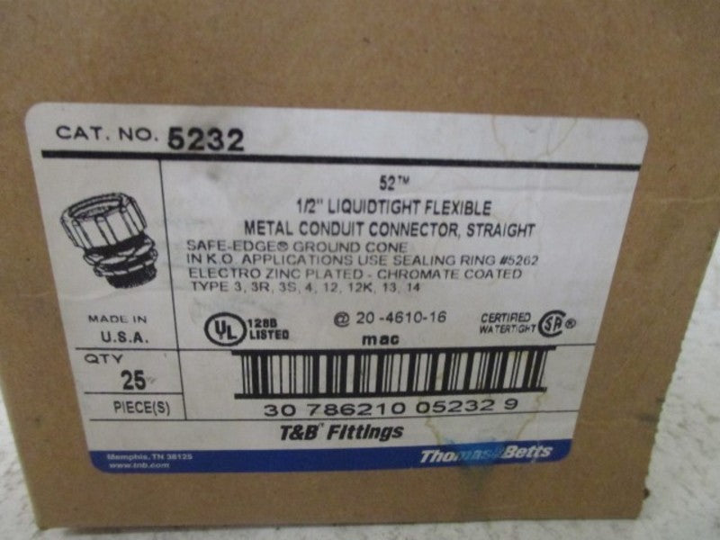 LOT OF 25 THOMAS & BETTS 5232 LIQUIDTITE 1/2" FLEXIBLE CONNECTOR *NEW IN BOX*