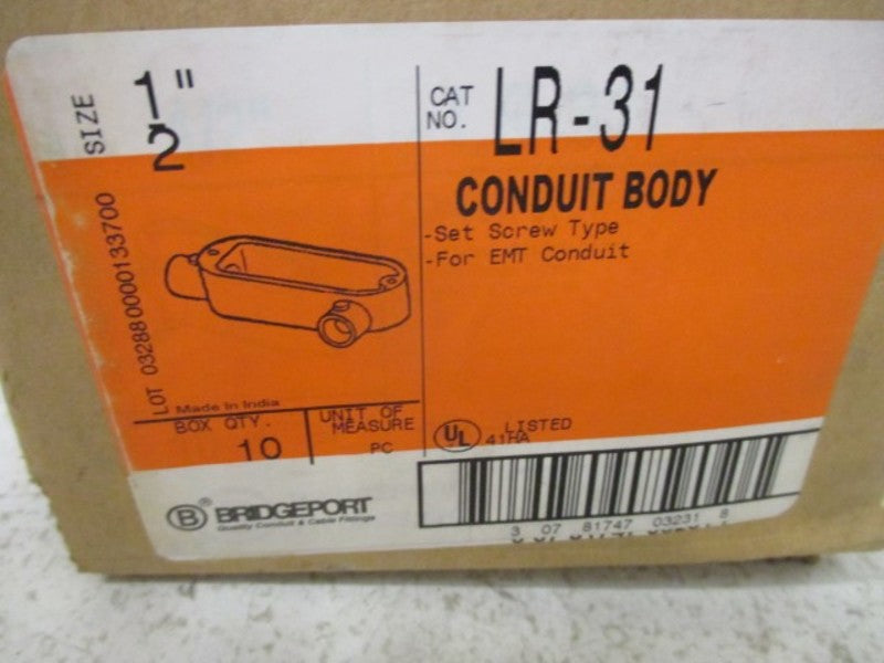 LOT OF 10 BRIDGEPORT LR-31 CONDUIT BODY 1/2" *NEW IN BOX*
