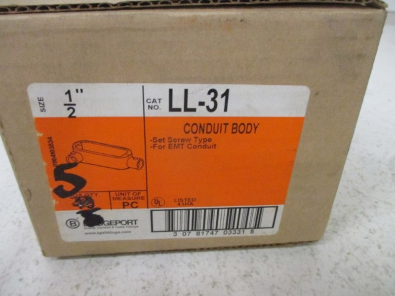 LOT OF 5 BRIDGEPORT LL-31 CONDUIT BODY 1/2" *NEW IN BOX*