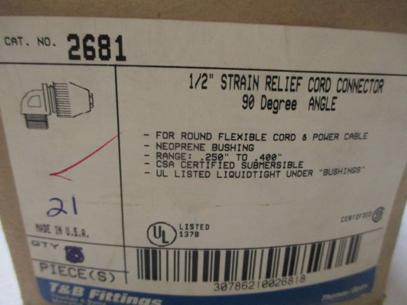 LOT OF 21 THOMAS & BETTS 2681 NON-METAL WATER TIGHT CONNECTOR 1/2" *NEW IN BOX*