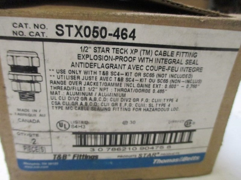 LOT OF 2 THOMAS & BETTS STX050-464 FITTING TECK-CABLE 1/2" *NEW IN BOX*