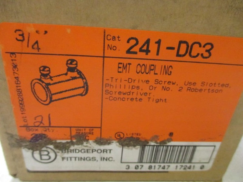 LOT OF 21 BRIDGEPORT 241-DC3 EMT COUPLING *NEW IN BOX*