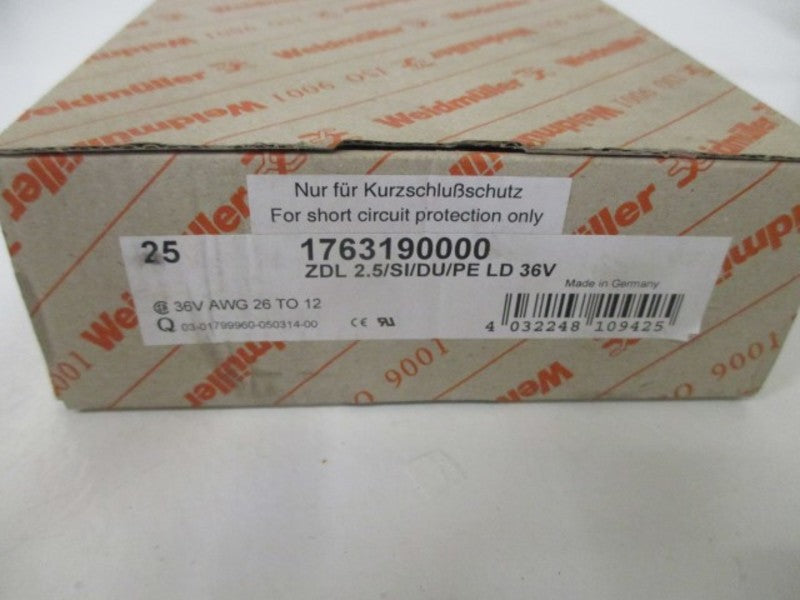 LOT OF 25 WEIDMULLER 1763190000 ZDL 2.5/SI/DU/PE LD 36V *NEW IN BOX*