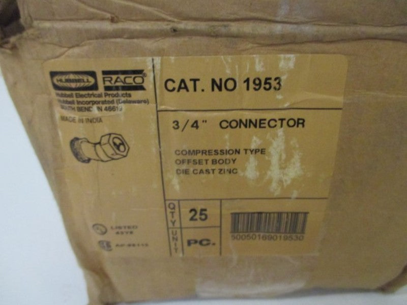 LOT OF 25 RACO 1953 COMPRESSION TYPE CONNECTOR 3/4" *NEW IN BOX*