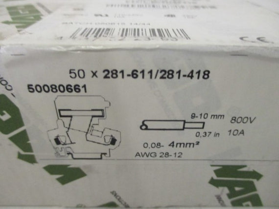LOT OF 50 WAGO 281-611/281-418 FUSE TERMINAL BLOCK W/HOLDER *NEW IN BOX*