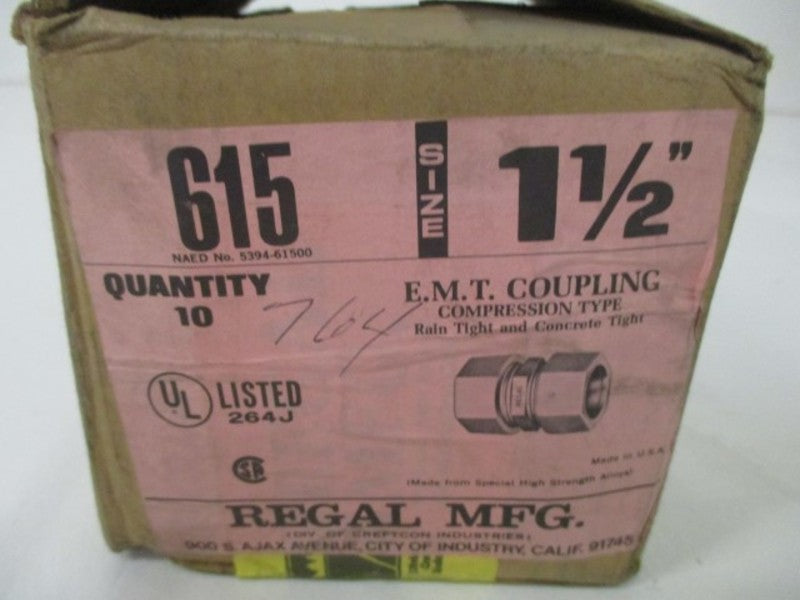LOT OF 10 REGAL 615 EMT COUPLING COMPRESSION TYPE *NEW IN BOX*