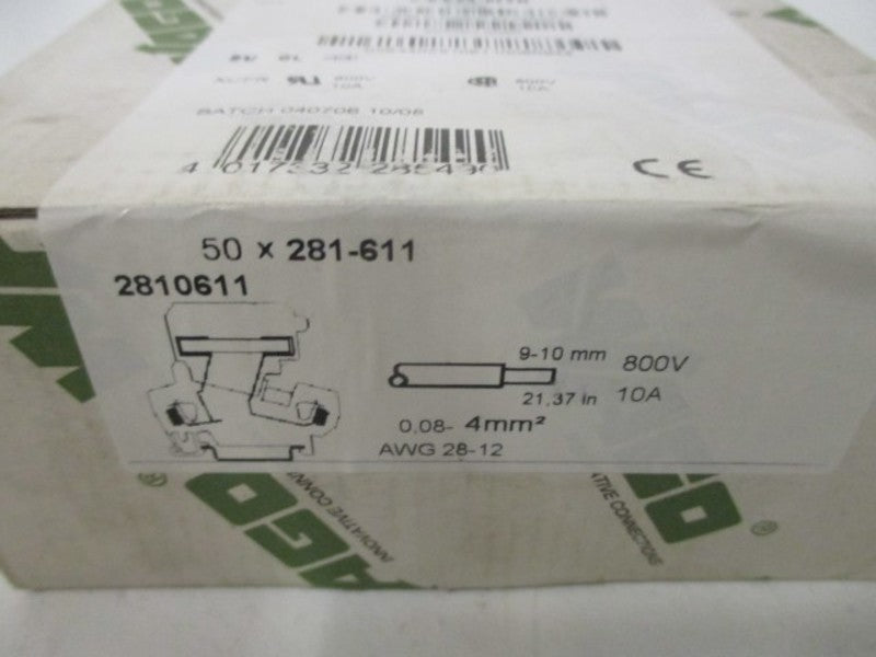LOT OF 50 WAGO 281-611 FUSE TERMINAL BLOCK *NEW IN BOX*