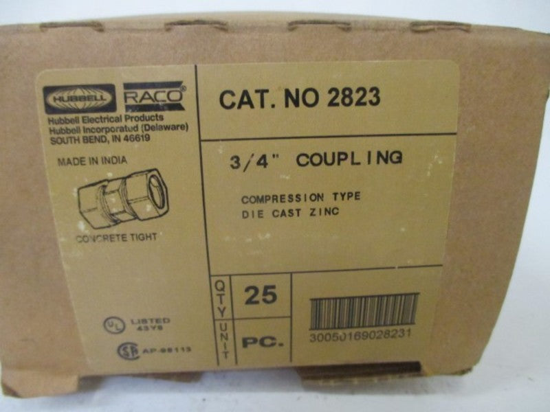 LOT OF 25 RACO 2823 COUPLING 3/4" COMPRESSION TYPE *NEW IN BOX*