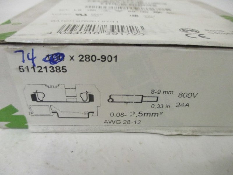 LOT OF 74 WAGO 280-901 TERMINAL BLOCK 2-CONDUCTOR *NEW IN BOX*