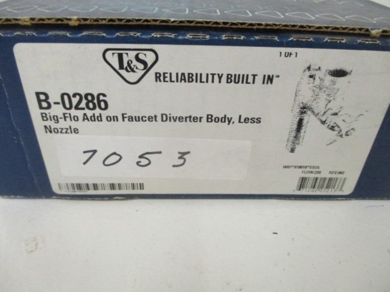 T&S B-0286 FAUCET DIVERTER BODY BIG-FLO LESS NOZZLE *NEW IN BOX*