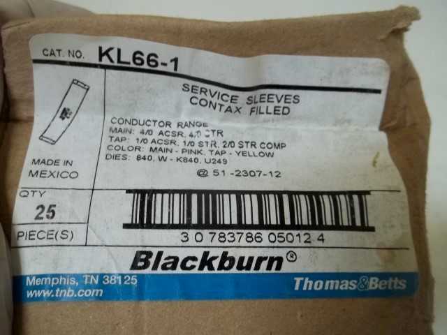 LOT OF 25 THOMAS & BETTS KL66-1 SERVICE SLEEVES CONTAX FILLED *NEW IN BOX*