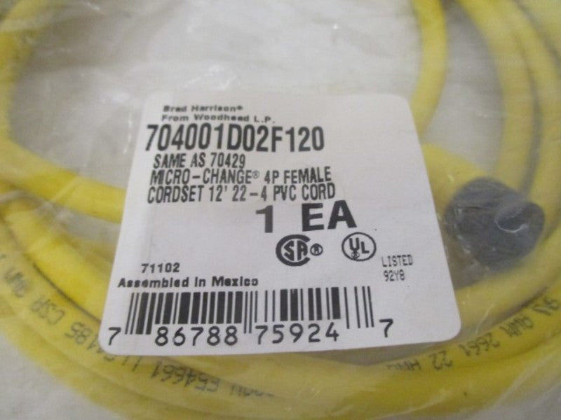 BRAD HARRISON 704001D02F120 CORDSET MICRO-CHANGE 4-PIN FEMALE * NEW IN FACTORY BAG *