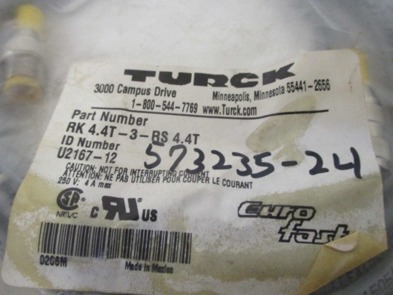 TURCK RK 4.4T-3-RS 4.4T CORDSET EUROFAST * NEW IN FACTORY BAG *