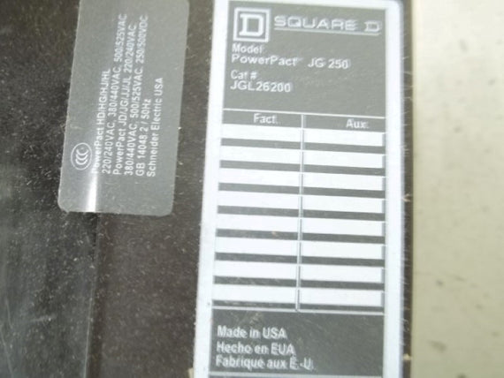 SQUARE D JGL26200 CIRCUIT BREAKER (DAMAGE BOX) * USED *