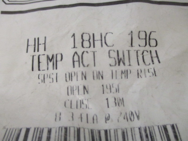 REPLACEMENT COMPONENTS HH-18HC-196 ROLLOUT SWITCH * NEW IN FACTORY BAG *
