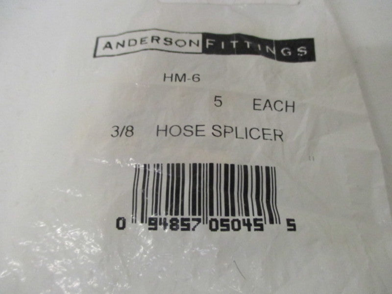 ANDERSON FITTINGS HM-6 3/8" HOSE SPLICER 5 IN PACKAGE * NEW IN FACTORY BAG *
