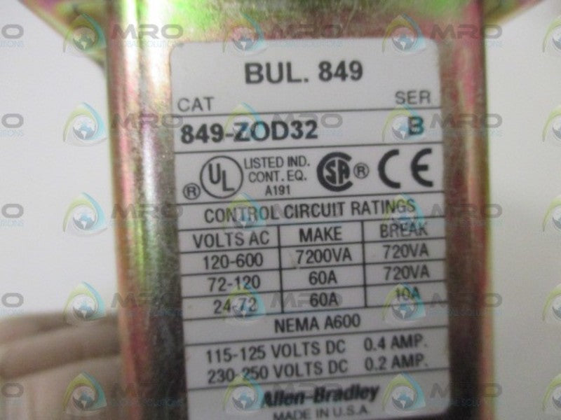 ALLEN BRADLEY 849-ZOD32 SER. B TIMING RELAY (MISSING ACCESSORY) * NEW NO BOX *
