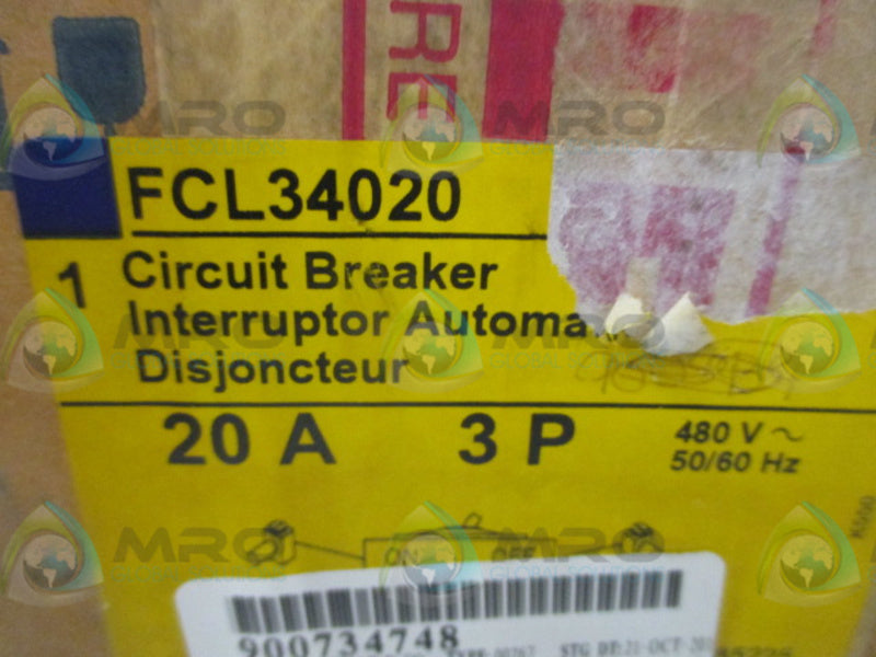SQUARE D FCL34020 CIRCUIT BREAKER 20A * FACTORY SEALED *