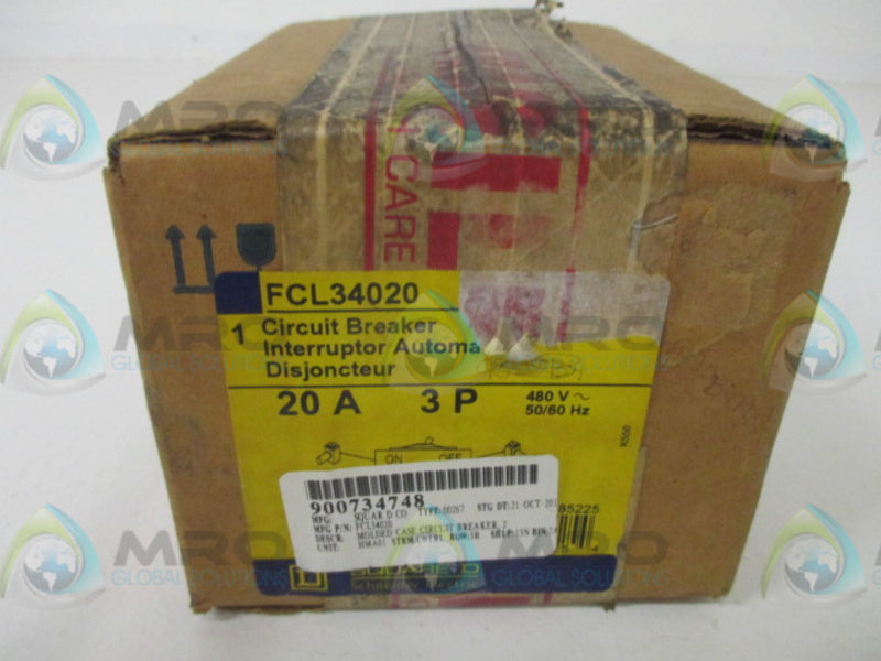 SQUARE D FCL34020 CIRCUIT BREAKER 20A * FACTORY SEALED *