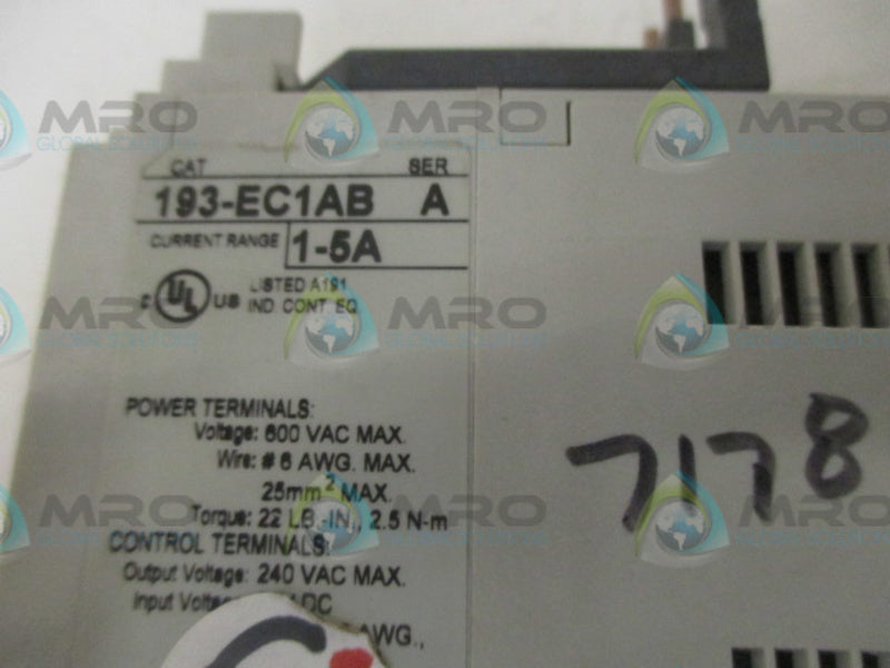 ALLEN BRADLEY 193-EC1AB SER. A SOLID STATE OVERLOAD RELAY * USED *
