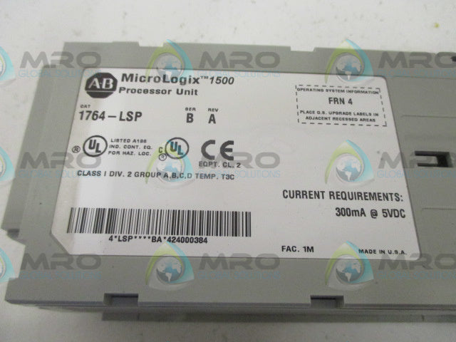 ALLEN BRADLEY MICROLOGIX 1500 1764-LSP SER. B F/W 4PROCESSOR UNIT * USED *