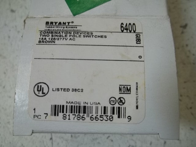 LOT OF 3 BRYANT 6400 TWO SINGLE POLE SWITCHES *NEW IN BOX*