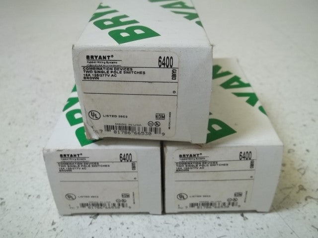 LOT OF 3 BRYANT 6400 TWO SINGLE POLE SWITCHES *NEW IN BOX*
