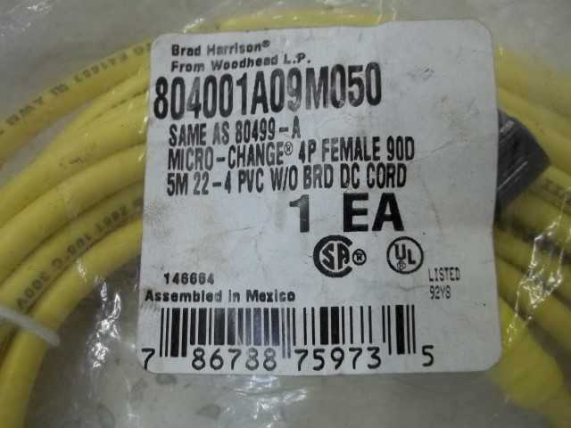 BRAD HARRISON 804001A09M050 CORDSET * NEW IN A FACTORY BAG *