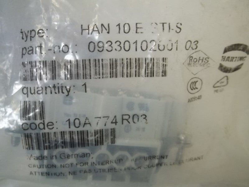 HARTING HAN10E-STI-S MALE CONNECTOR * NEW IN FACTORY BAG *