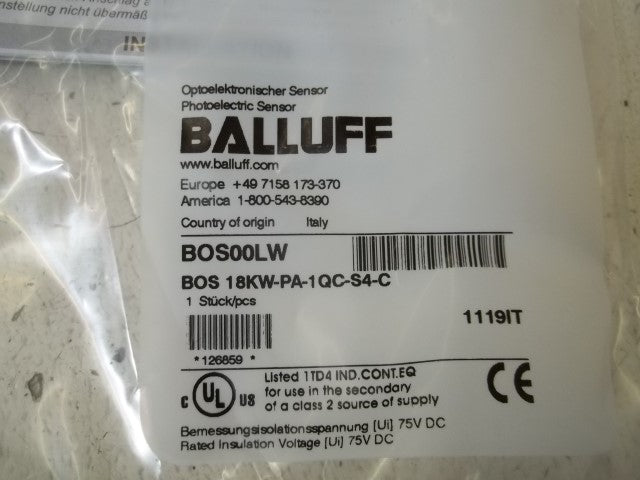 LOT OF 3 BALLUFF BOS 18KW-PA-1QC-S4-C PHOTOELECTRIC SENSOR *NEW IN BOX*