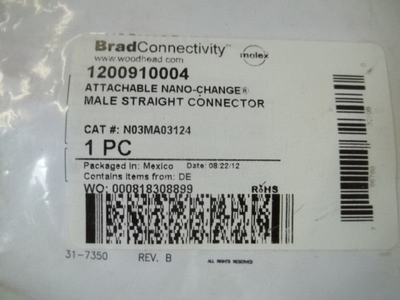 BRAD HARRISON 1200910004 (N03MA03124) MALE STRAIGHT CONN.* NEW IN FACTORY BAG *