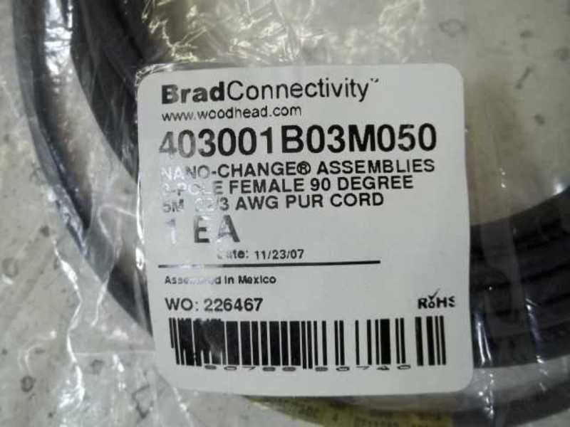 BRAD CONNECTIVITY 403001B03M050 90 DEGREE CORDSET * NEW IN FACTORY BAG *