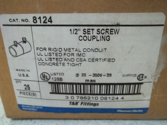 LOT OF 25 THOMAS & BETTS 8124 1/2" SET SCREW COUPLING *NEW IN BOX*