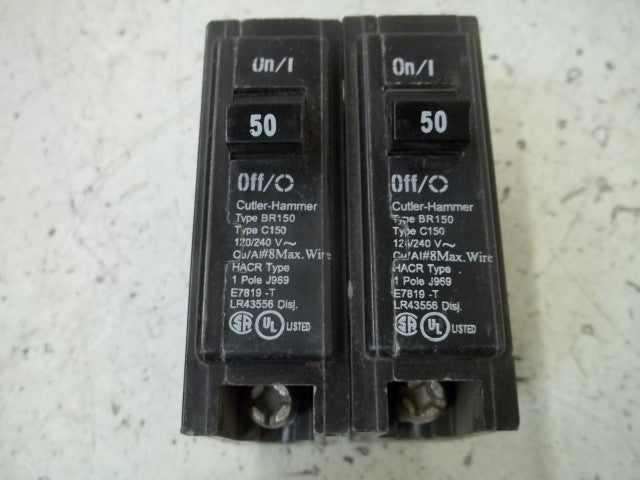 LOT OF 2 EATON BR150 CIRCUIT BREAKER *USED*