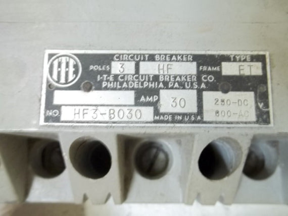I-T-E HF3-B030 CIRCUIT BREAKER * USED *